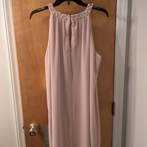 Elegant Pink Sleeveless Dress with Pearl Detail